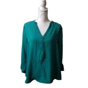 LC Lauren Conrad  XL  Teal 1/2 Button Blouse